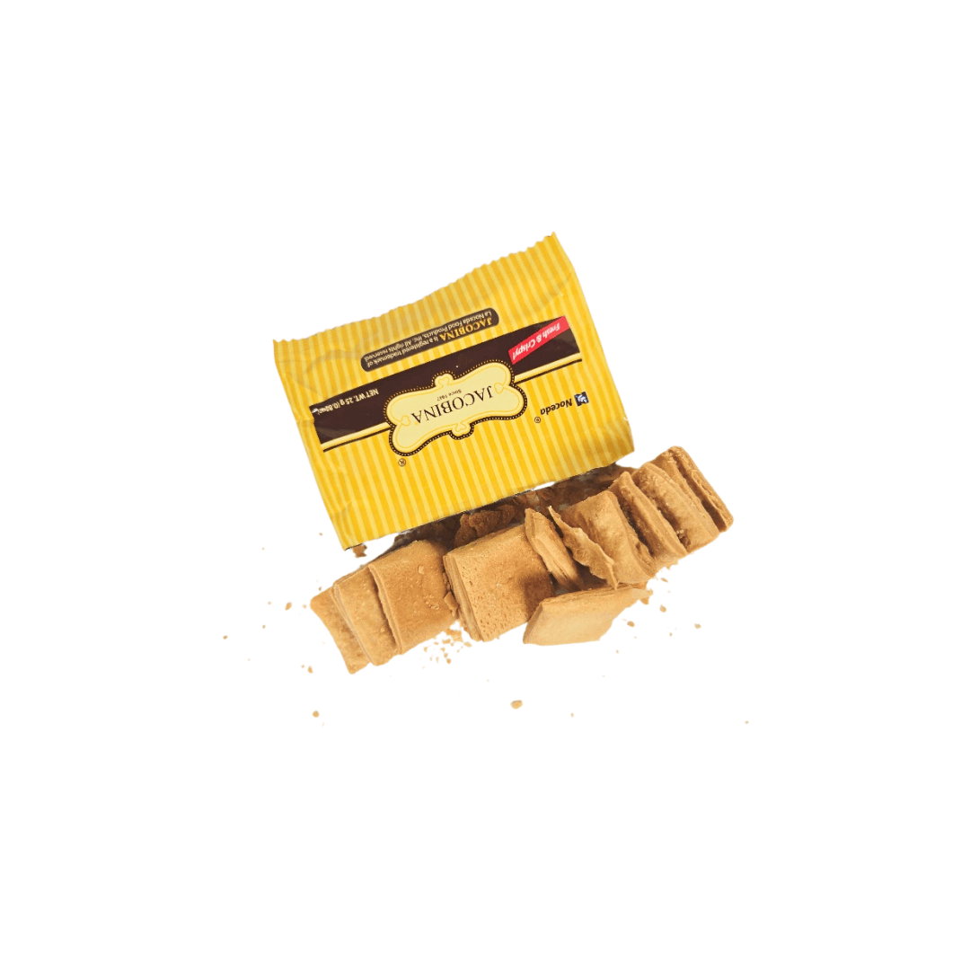 Jacobina square biscuits with package above it